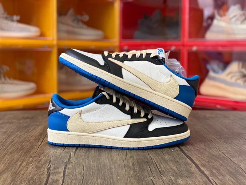 【頂級純原】Fragment Design x Travis Scott x Air Jordan 1 Retro Low AJ1藤原浩 三方聯名 閃電倒鉤 白藍 低幫 籃球鞋 運動鞋