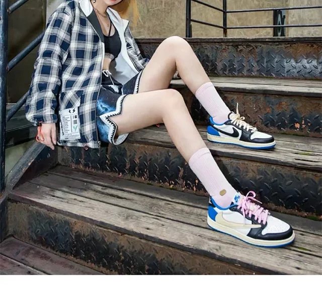 【頂級純原】Fragment Design x Travis Scott x Air Jordan 1 Retro Low AJ1藤原浩 三方聯名 閃電倒鉤 白藍 低幫 籃球鞋 運動鞋