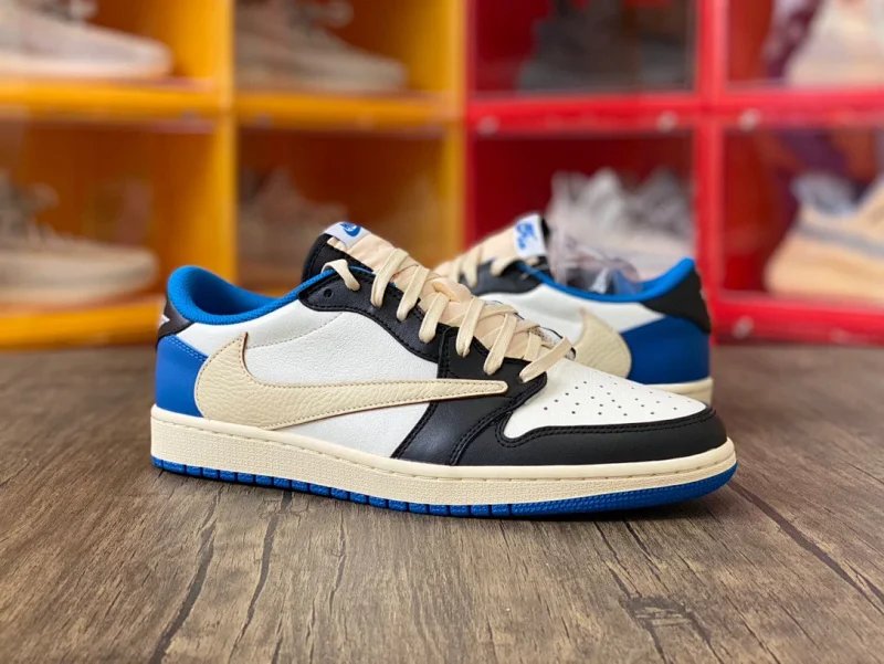 【頂級純原】Fragment Design x Travis Scott x Air Jordan 1 Retro Low AJ1藤原浩 三方聯名 閃電倒鉤 白藍 低幫 籃球鞋 運動鞋