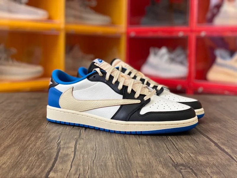 【頂級純原】Fragment Design x Travis Scott x Air Jordan 1 Retro Low AJ1藤原浩 三方聯名 閃電倒鉤 白藍 低幫 籃球鞋 運動鞋