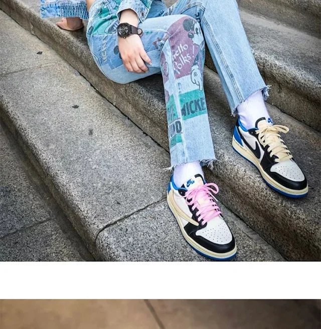 【頂級純原】Fragment Design x Travis Scott x Air Jordan 1 Retro Low AJ1藤原浩 三方聯名 閃電倒鉤 白藍 低幫 籃球鞋 運動鞋