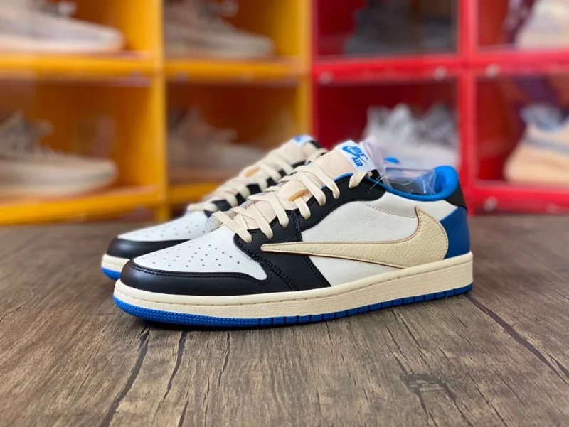 【頂級純原】Fragment Design x Travis Scott x Air Jordan 1 Retro Low AJ1藤原浩 三方聯名 閃電倒鉤 白藍 低幫 籃球鞋 運動鞋