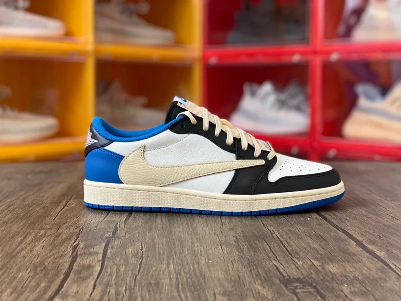 【頂級純原】Fragment Design x Travis Scott x Air Jordan 1 Retro Low AJ1藤原浩 三方聯名 閃電倒鉤 白藍 低幫 籃球鞋 運動鞋