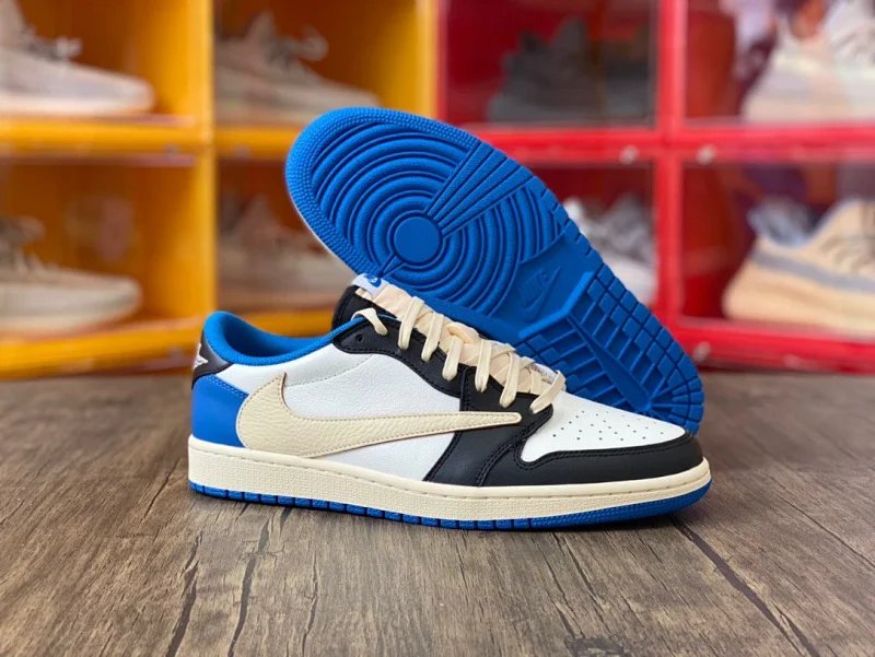 【頂級純原】Fragment Design x Travis Scott x Air Jordan 1 Retro Low AJ1藤原浩 三方聯名 閃電倒鉤 白藍 低幫 籃球鞋 運動鞋