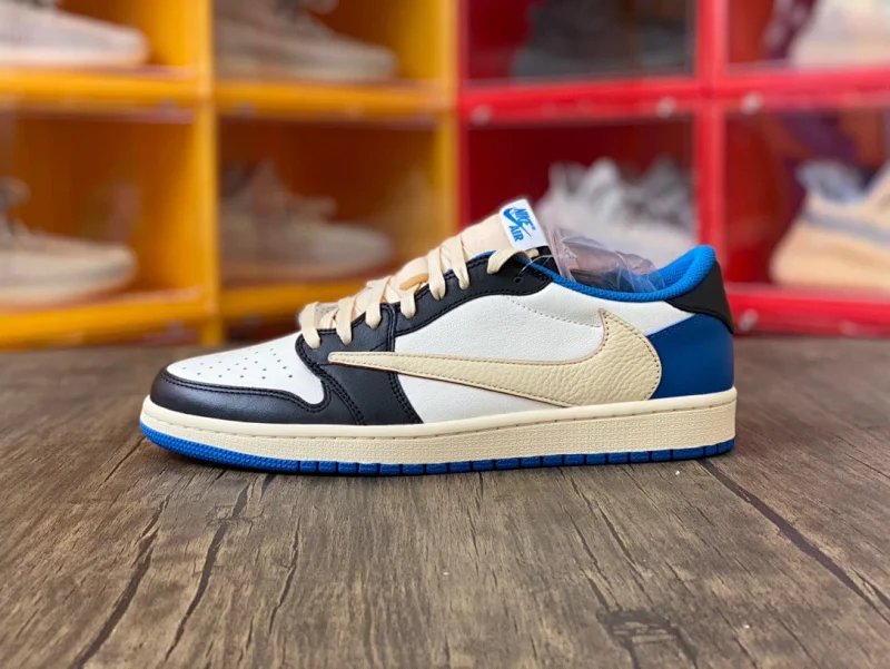 【頂級純原】Fragment Design x Travis Scott x Air Jordan 1 Retro Low AJ1藤原浩 三方聯名 閃電倒鉤 白藍 低幫 籃球鞋 運動鞋