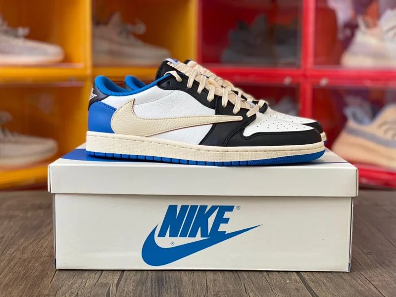 【頂級純原】Fragment Design x Travis Scott x Air Jordan 1 Retro Low AJ1藤原浩 三方聯名 閃電倒鉤 白藍 低幫 籃球鞋 運動鞋